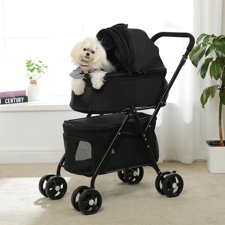 Foldable Pet Stroller 4-Wheel Dog Travel Stroller Pushchair Jogger with Storage Basket for Puppy Cat Pet Suplies Outdoor