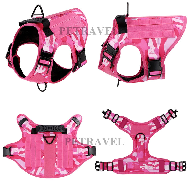 Military Dog Harness For Large Medium Dogs Pink Harness Collar Leash Set Adjustable Pet German Shepherd Tactical Training Vest