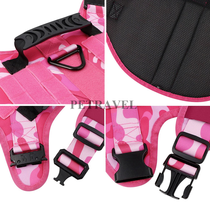 Military Dog Harness For Large Medium Dogs Pink Harness Collar Leash Set Adjustable Pet German Shepherd Tactical Training Vest